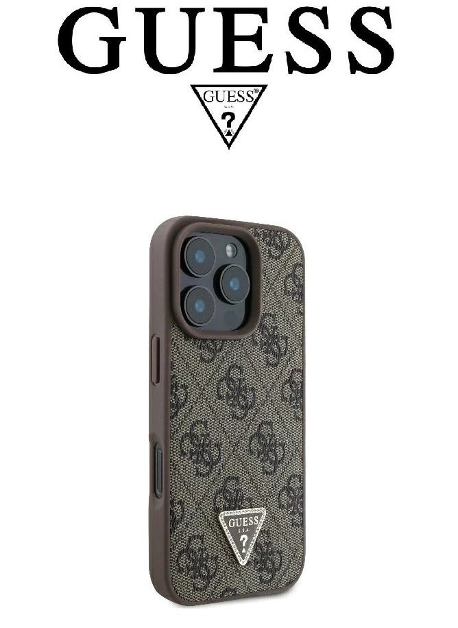 CG MOBILE - IPhone 16 Pro cover case with a strap, with a logo and a leather design approved by the global brand Guess. From CG-MOBILE. In Brown - Image 1