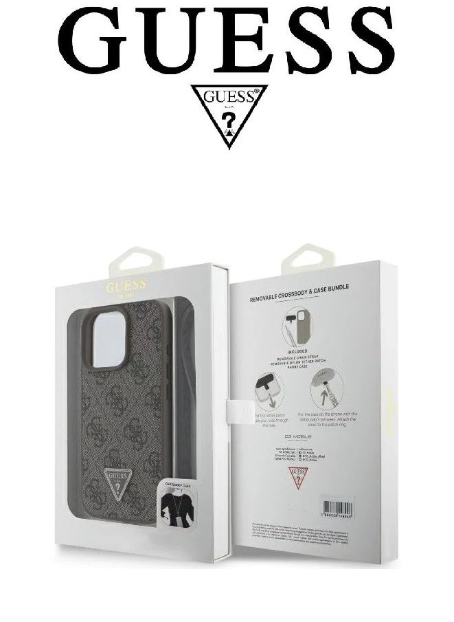 CG MOBILE - IPhone 16 Pro cover case with a strap, with a logo and a leather design approved by the global brand Guess. From CG-MOBILE. In Brown - Image 1