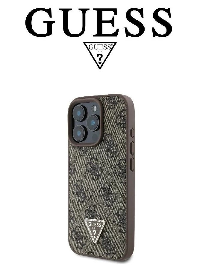 CG MOBILE - IPhone 16 Pro cover case with a strap, with a logo and a leather design approved by the global brand Guess. From CG-MOBILE. In Brown - Image 1
