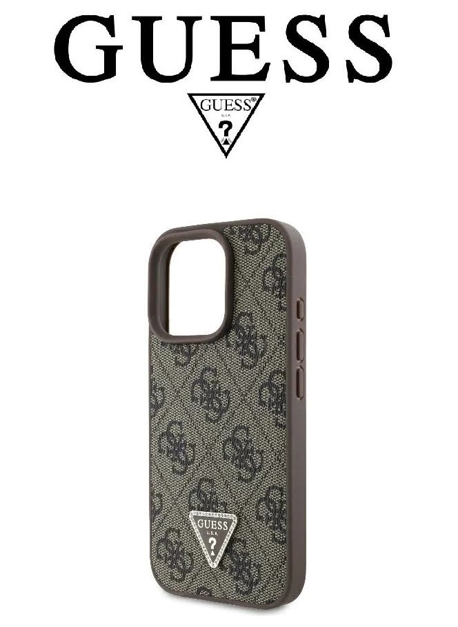 CG MOBILE - IPhone 16 Pro cover case with a strap, with a logo and a leather design approved by the global brand Guess. From CG-MOBILE. In Brown - Image 1