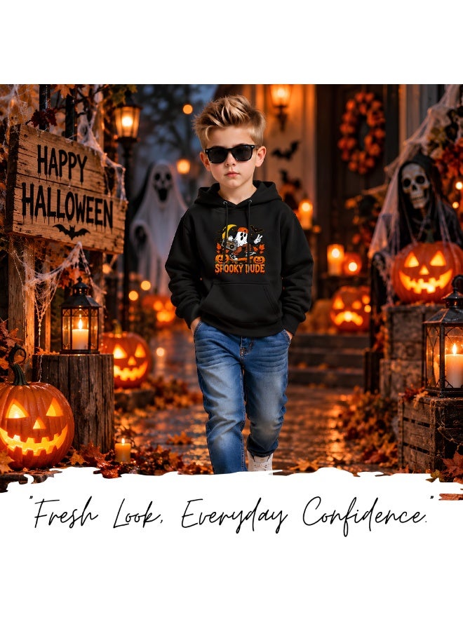 برينت شوب فور مي هودي قطني للأولاد بطابع الهالوين | أكمام طويلة | جيب أمامي (كانغارو) | ملابس كاجوال - Image 2