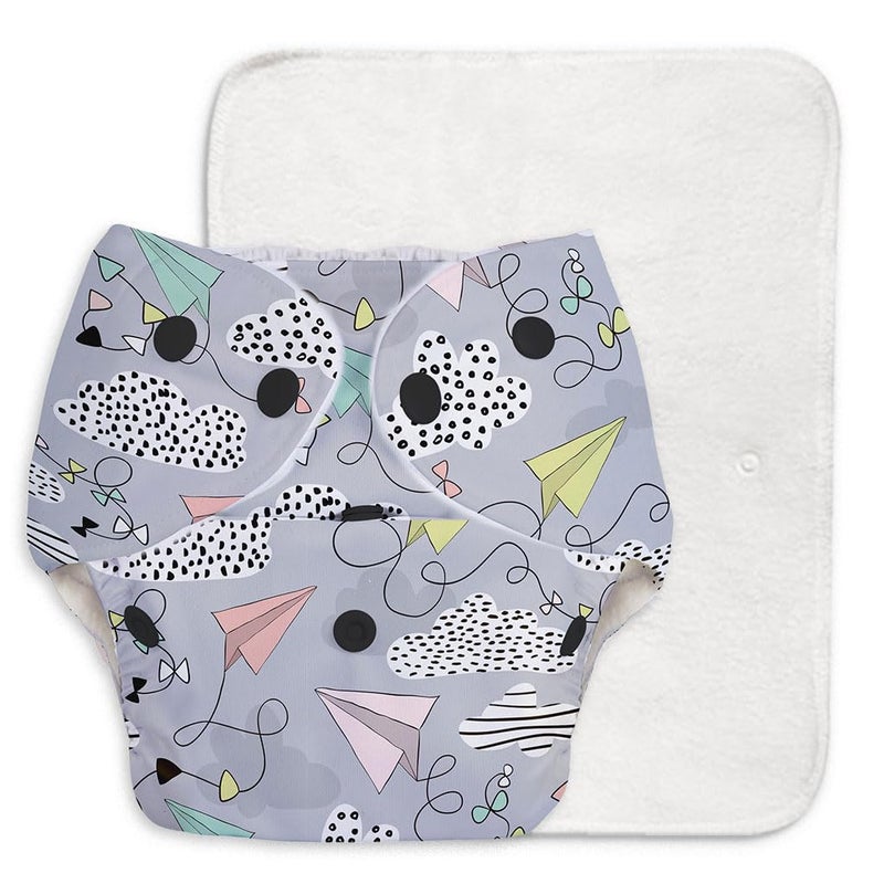 superbottoms Basic Reusable Cloth Diaper, Airplane, For 0-3 Years, 5 Super Soft Briefs For 6-9 Months, 12 Soft & Breathable Basic Langot For 0-9 Months, 1 Waterproof Diaper Changing Mat, Infant - Image 2