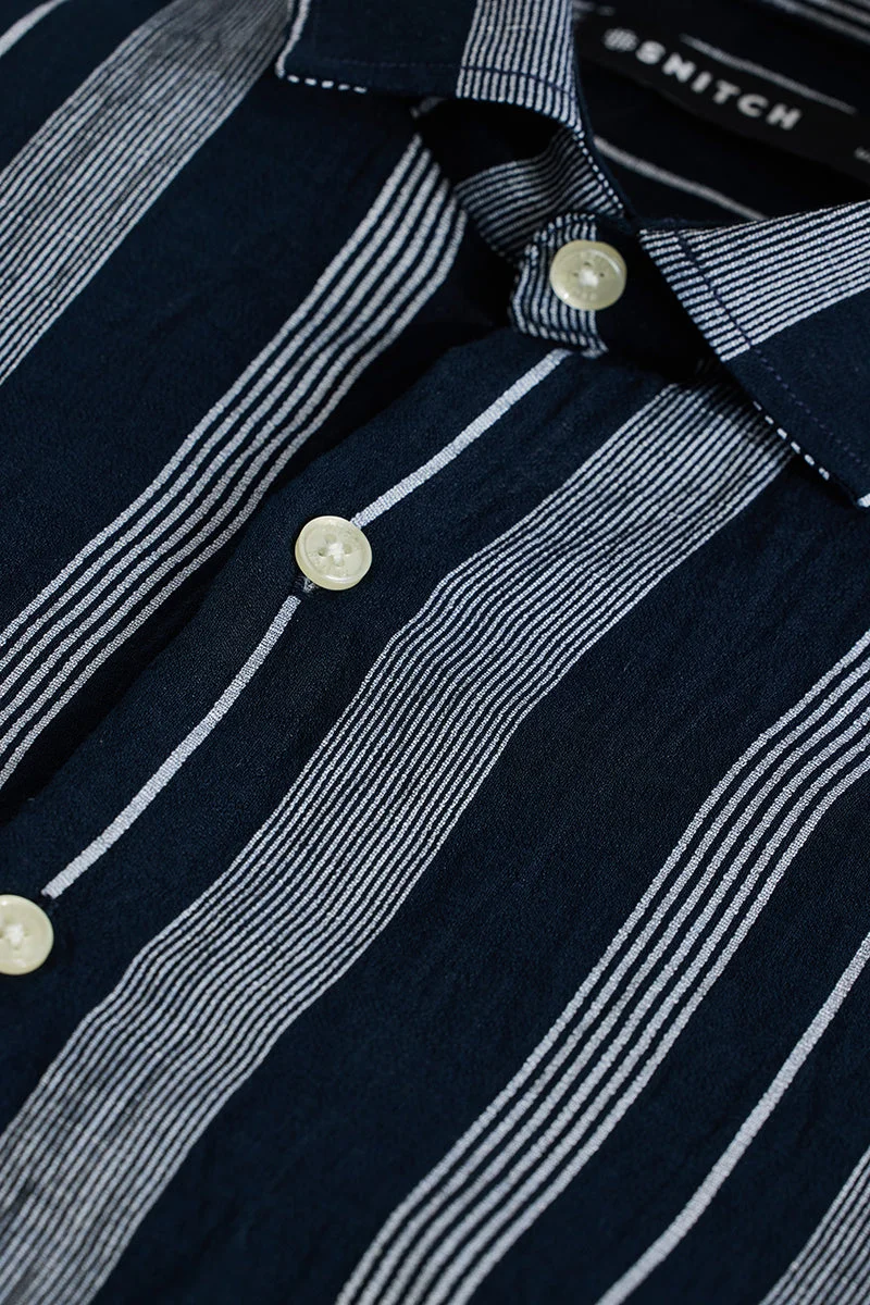 SNITCH Navy Stripes Slim Fit Shirt