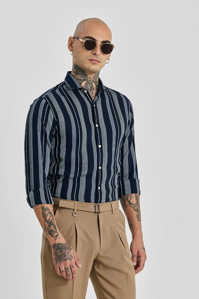 سنيتش قميص ضيق مخطط كحلي