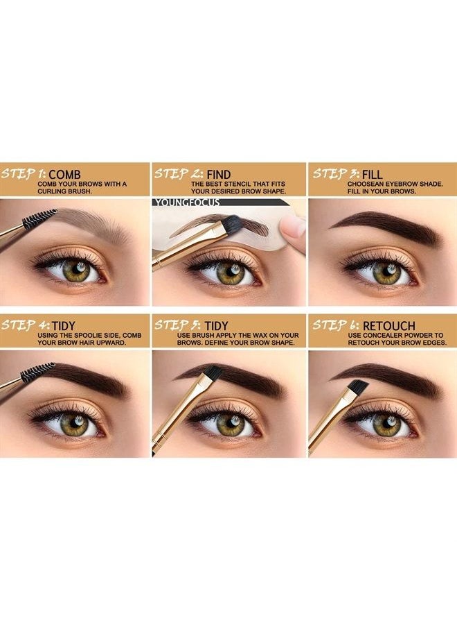 youngfocus - Youngfocus Eye Makeup Brow Contour Kit, 6 Waterproof Eyebrow Powders Palette Set, 5 Eyebrow Stencils,14 Highly Pigmented Eyeshadows, 3 Highlighter Contour Powders, Spoolie/Brush Duo, Eye Brow Wax - Be - Image 1