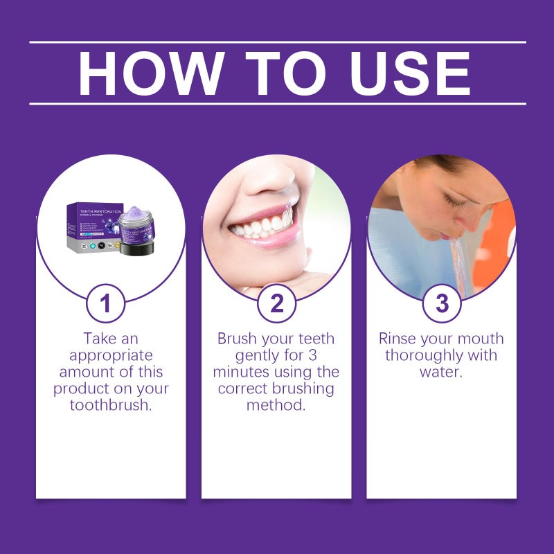 Oprtuisi 2PCS Purple Teeth Restoration Mineral Powder, Mineral Tooth Powder, Dental Restoration Mineral Effective in Strengthening Teeth and Gums for Daily Use - Image 3