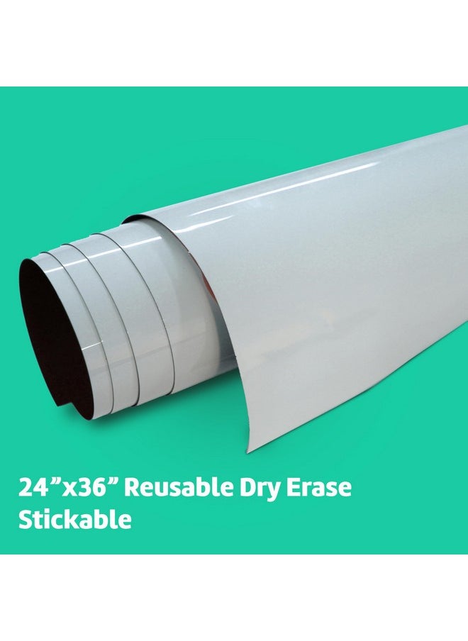 Flipside Products - Large 24" X 36" Dry Erase Reusable Sheet W/Black Marker And Eraser Cap, Repositionable Whiteboard Sticks To Glass, Metal, And Polished Smooth Wood, Peel And Stick, White  - Image 2