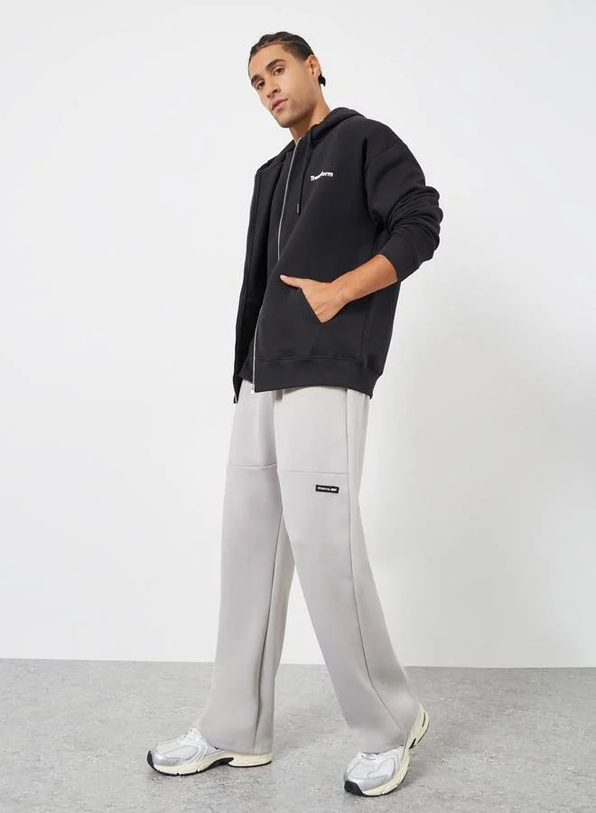 Styli Embroidered Black Relaxed Fit Fleece Hoodie