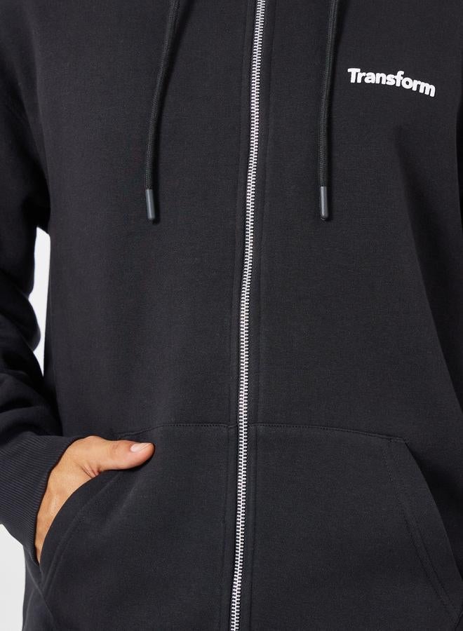 Styli Embroidered Black Relaxed Fit Fleece Hoodie - Image 4