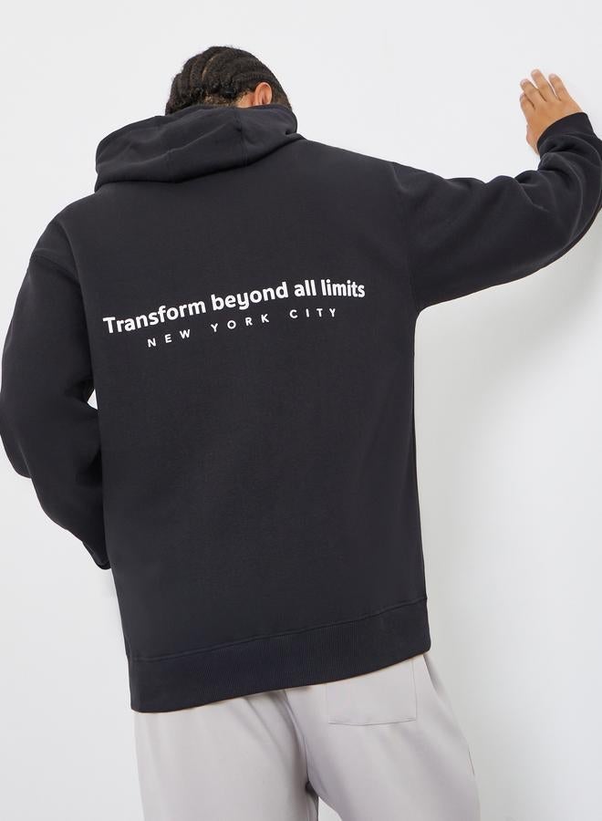 Styli Embroidered Black Relaxed Fit Fleece Hoodie - Image 3