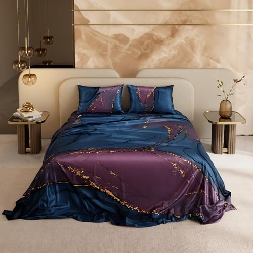 Stoa Paris 300TC UltraSatin Super Size Bedsheet with 2 Pillow Covers, 274cm x 274cm Ideal for King & Double Bed, Gentle on Skin & Hair, Fade & Wrinkle Resistant, Quick Dry, Louvre - Indigo, Purple - Image 2