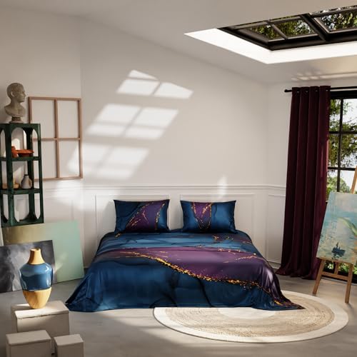 Stoa Paris 300TC UltraSatin Super Size Bedsheet with 2 Pillow Covers, 274cm x 274cm Ideal for King & Double Bed, Gentle on Skin & Hair, Fade & Wrinkle Resistant, Quick Dry, Louvre - Indigo, Purple - Image 5