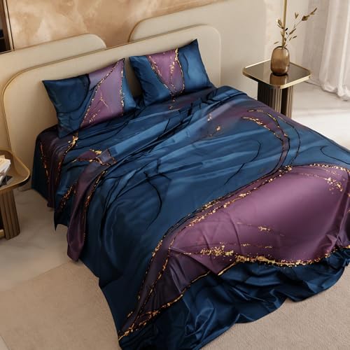 Stoa Paris 300TC UltraSatin Super Size Bedsheet with 2 Pillow Covers, 274cm x 274cm Ideal for King & Double Bed, Gentle on Skin & Hair, Fade & Wrinkle Resistant, Quick Dry, Louvre - Indigo, Purple - Image 3