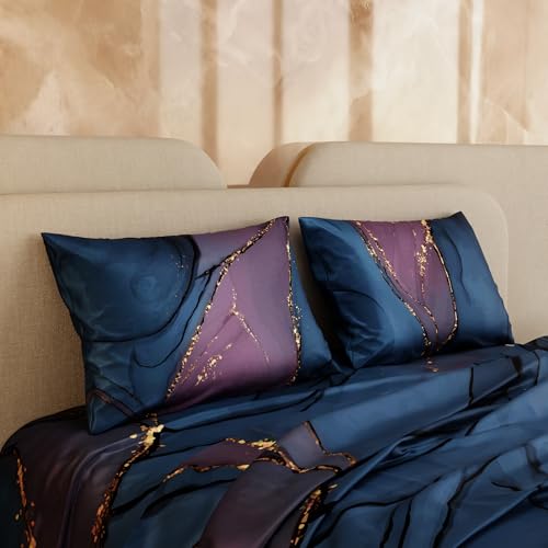 Stoa Paris 300TC UltraSatin Super Size Bedsheet with 2 Pillow Covers, 274cm x 274cm Ideal for King & Double Bed, Gentle on Skin & Hair, Fade & Wrinkle Resistant, Quick Dry, Louvre - Indigo, Purple - Image 4