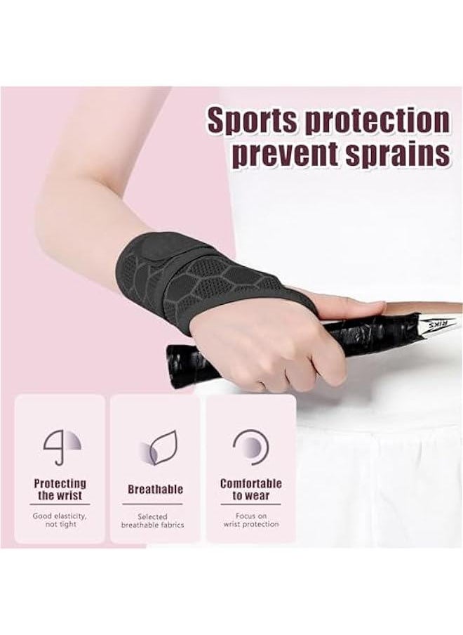 Generic - Wrist Brace Support for Carpal Tunnel, Breathable Wrist Band Adjustable velcro straps for Wrist Wraps, Stabilizer for Tendonitis, Arthrits Pain Relieving Fit Right/Left Hand Thick Black 2 Piece - Image 1