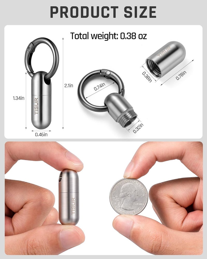 TISUR Micro Keychain Pill Holder. Titanium Pill Case Waterproof Pill Fob for Emergency Aspirin & Nitroglycerin for Travel Purse Pocket (Tiny) - Image 1