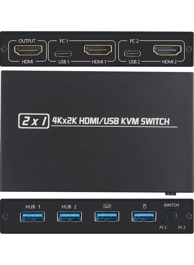 Loquat Aimos Am-Kvm 201cl 2-In-1 HDMI/USB Kvm Switch Support Hd 2k*4k 2 Hosts Share 1 Monitor/Keyboardu0026 Mouse Set Black - Image 2