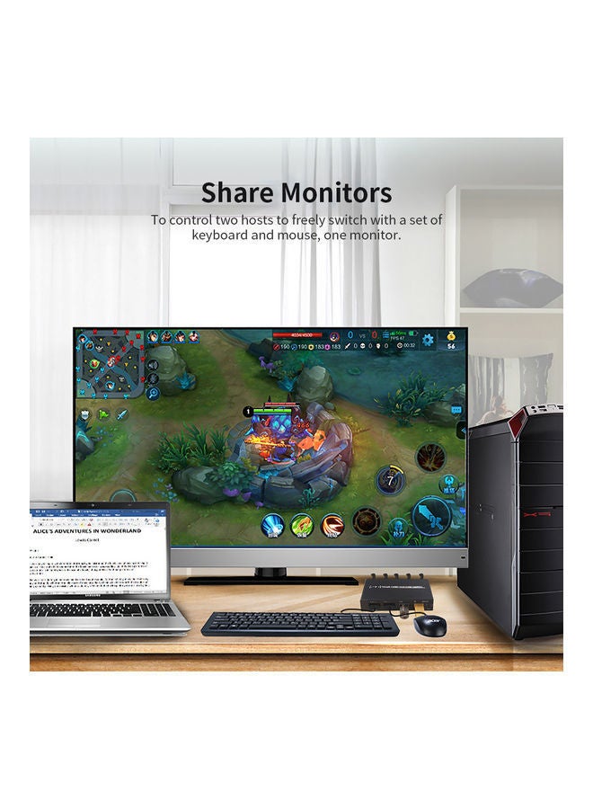 Loquat Aimos Am-Kvm 201cl 2-In-1 HDMI/USB Kvm Switch Support Hd 2k*4k 2 Hosts Share 1 Monitor/Keyboardu0026 Mouse Set Black - Image 3