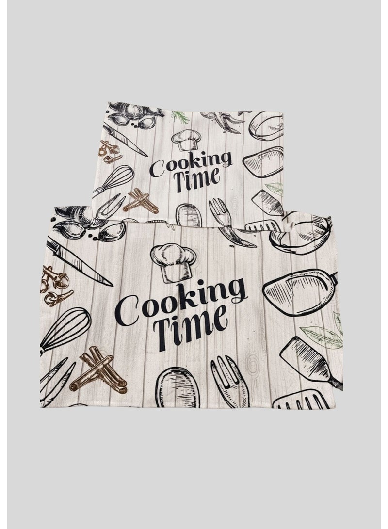 2-Piece Microfiber Kitchen Towel Set – COOKING TIME Chef Design – Beige – 1 Large Towel & 1 Small Towel – Soft & Highly Absorbent Kitchen Towels - Image 3