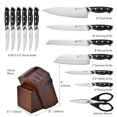 Arrtcy Knife Set with Block, Kitchen Knife Set 15-Piece with Sharpener - High Carbon Stainless Steel Dishwasher Safe Knives with Ergonomic Handles for Chef & Home - Image 2