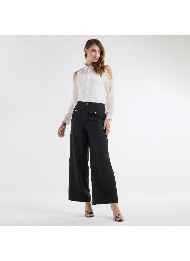 FAV Slim Fit Pearl Embellished Shirt with Cold Shoulder  - Image 1