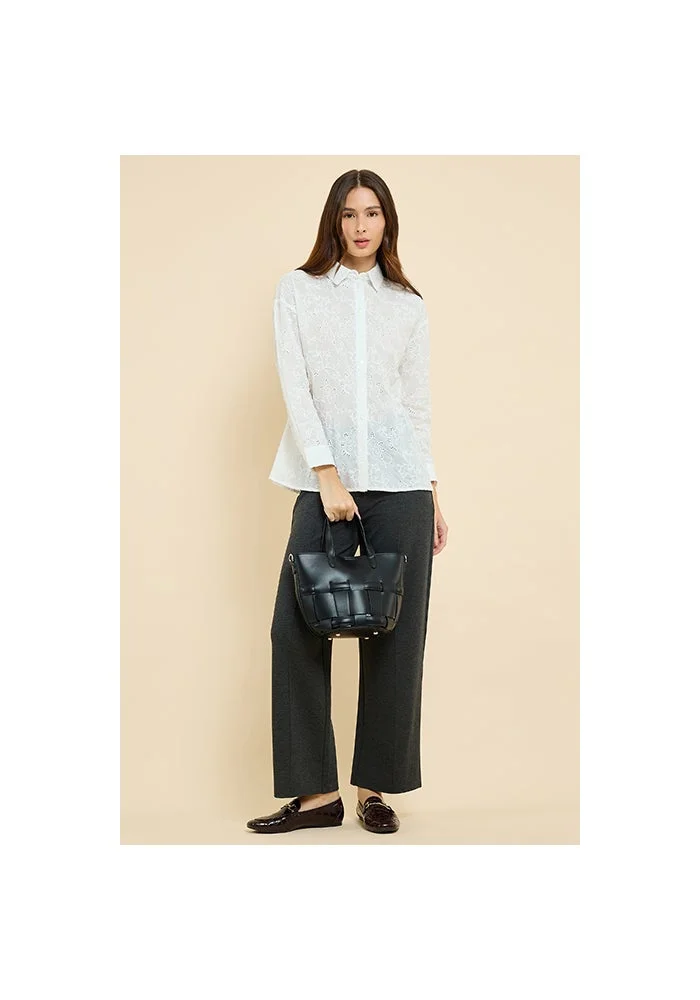 أر أند بي Schiffli Shirt with Classic Collar and Long Sleeves
