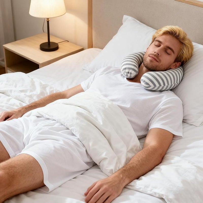 حقيبة تدفئة محمولة على شكل حرف U ذات خطوط رمادية للرقبة والكتفين - علاج حراري ساخن وبارد - Image 5