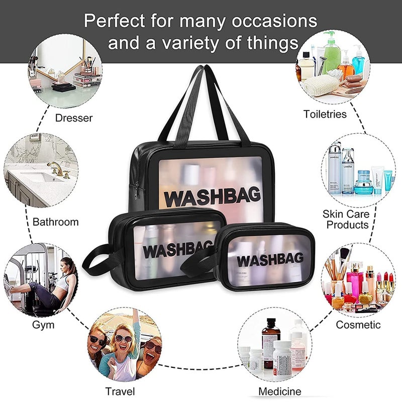 Cpixen Toiletry Bags for Women Clear Makeup Bags Cosmetic Bags with Zipper and Handle Wash Bag for Travel Business Vacation Pack of 3 - Image 5