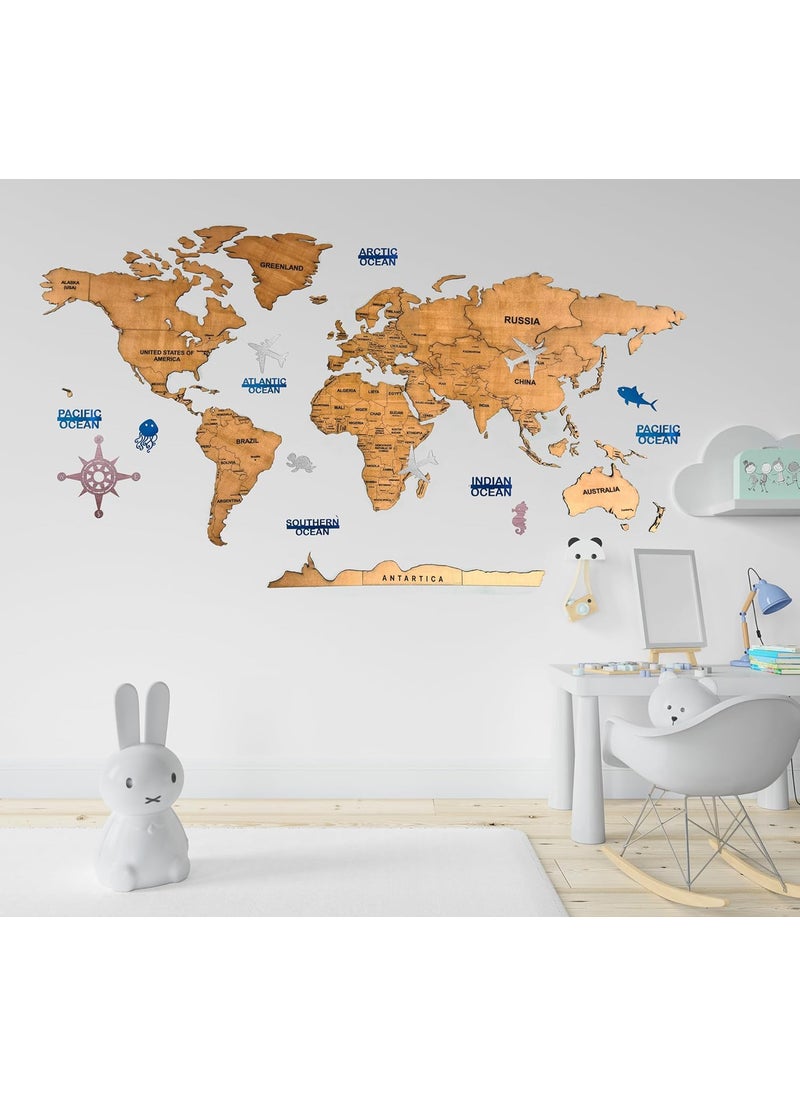 ELK Elk 3D Wooden World Map Wall Decor Metallic Teak Brown Color Perfect Wall Decor for Travel Enthusiasts  - Image 5