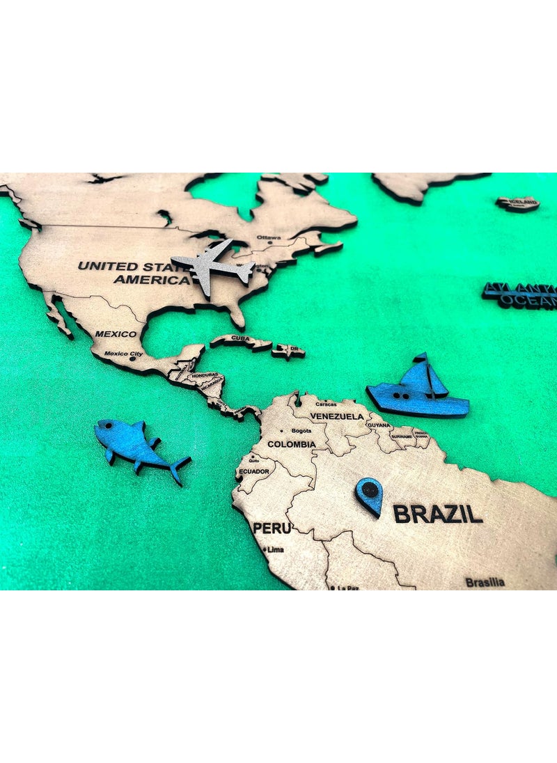 ELK Elk 3D Wooden World Map Wall Decor Metallic Teak Brown Color Perfect Wall Decor for Travel Enthusiasts  - Image 4