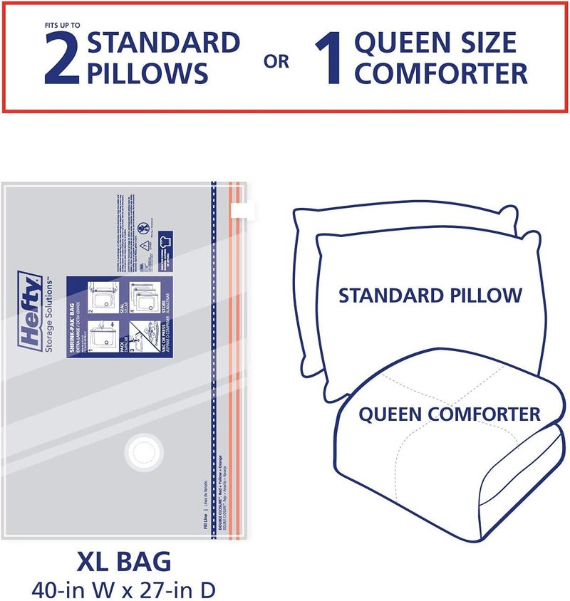 Shrink-Pak Hefty 3 Extra Large Vacuum Seal Storage Bags Space Saver Bags for Clothing, Pillows, Towels, or Blankets, 3 x XL Bags - Image 5