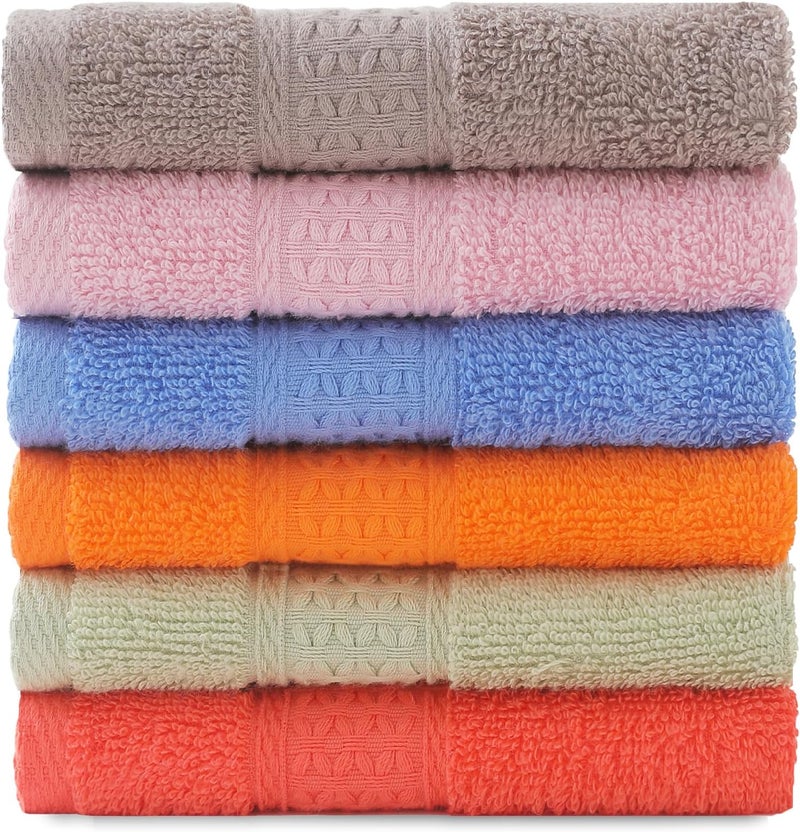 QAJ 6 Pack 100% Cotton Washcloths Set, Highly Absorbent and Soft Feel Fingertip Towels, 13 x 13 in Quick Dry Face Cloths - Image 1