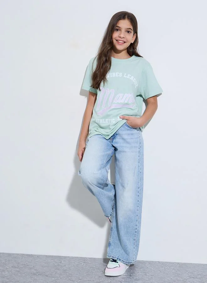 Styli Teen Girls Mint Green Graphic print Regular Fit T-Shirt