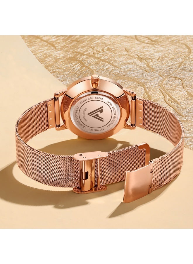 VOGUE VENUE VANTE Series Women’s Classic Rose Gold & Midnight Blue Mesh Watch by VOGUE VENUE-VNT020 - Image 4