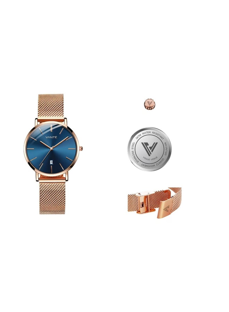 VOGUE VENUE VANTE Series Women’s Classic Rose Gold & Midnight Blue Mesh Watch by VOGUE VENUE-VNT020 - Image 2