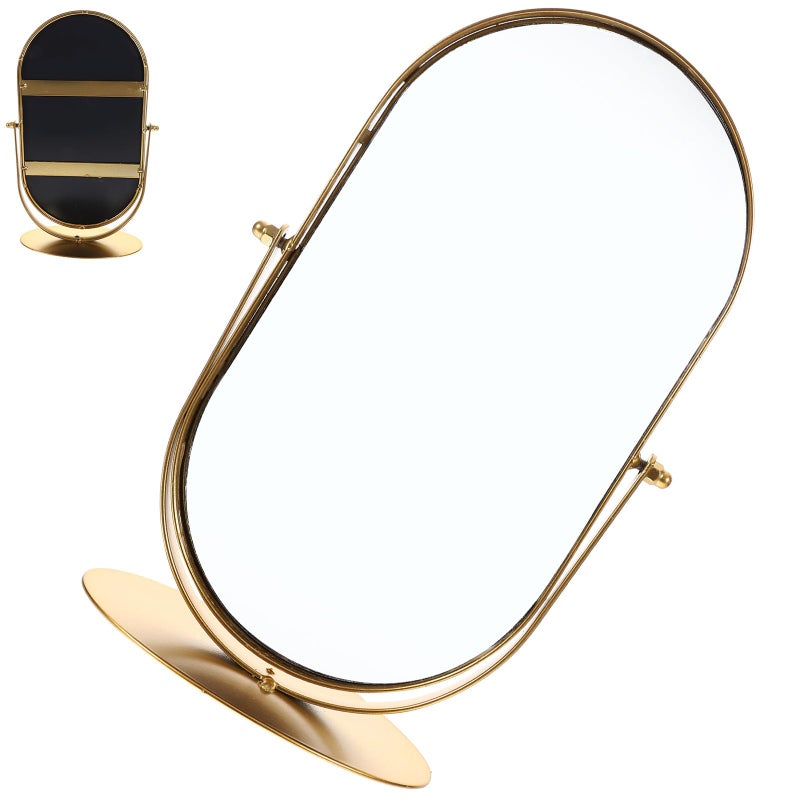 Vintage Metal Cosmetic Mirror With Stand Large Oval Table Vanity Mirror For Desktop Makeup - Image 2