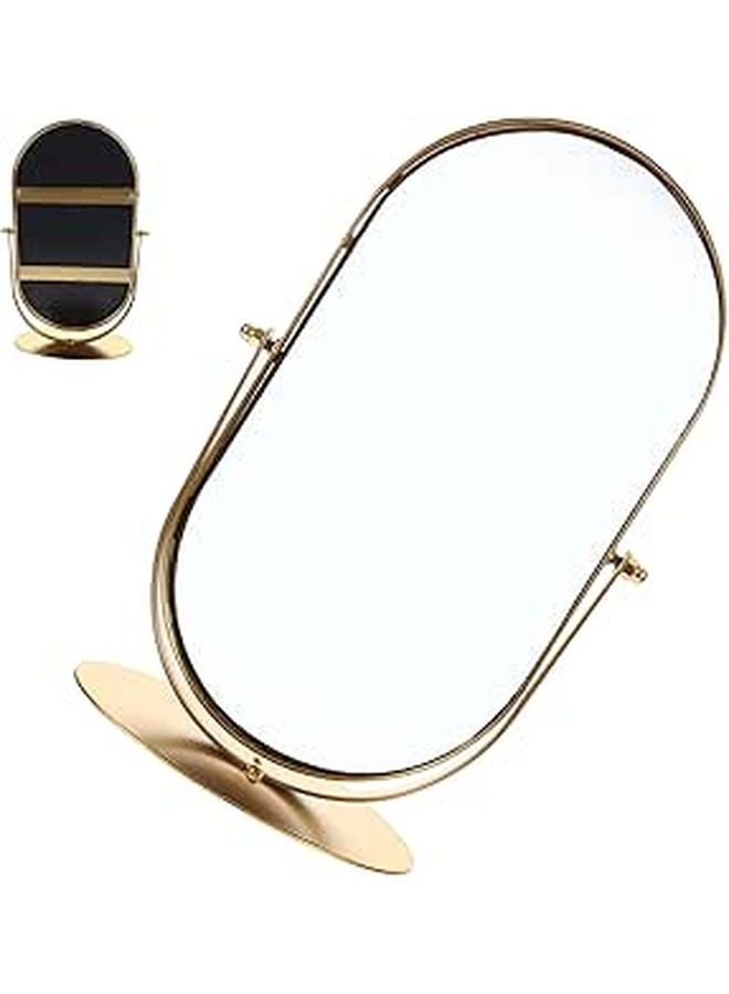 Vintage Metal Cosmetic Mirror With Stand Large Oval Table Vanity Mirror For Desktop Makeup - Image 1