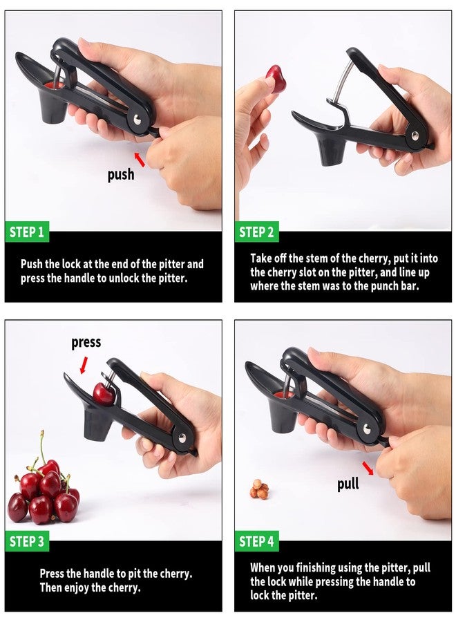 KABUDA 2 Packs Cherry Pitter Tools, Cherry Seed Core Remover Olives Pitter Tool, Stainless Steel Cherries Corer with Space-Saving Lock Design (Black & Green) - Image 4