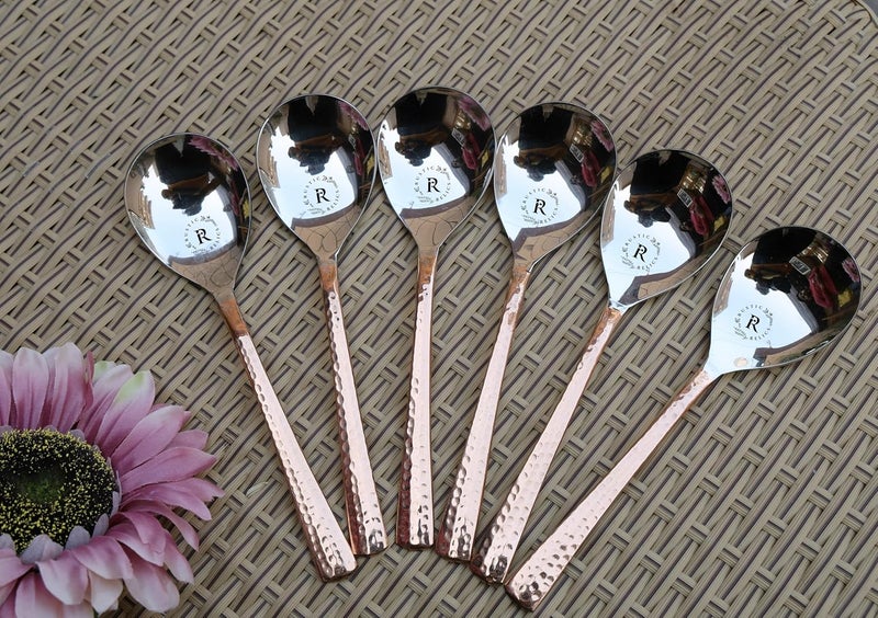 RUSTIC RELICS Rustic Relics Copper Made Serving Spoon Set Pack of 6 Metal Kitchen Dining and Cutlery Steel and Copper Metalic Finish A Touch of Elegance to Your Dining and Serving - Image 4