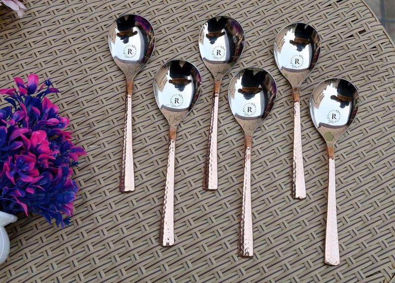 RUSTIC RELICS Rustic Relics Copper Made Serving Spoon Set Pack of 6 Metal Kitchen Dining and Cutlery Steel and Copper Metalic Finish A Touch of Elegance to Your Dining and Serving - Image 5