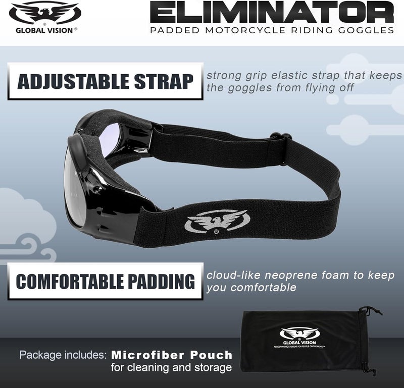 Global Vision Eliminator Dirt Bike Padded Motorcycle Riding Goggles for Men and Women (Black Frame/Smoke Lens) - Image 3