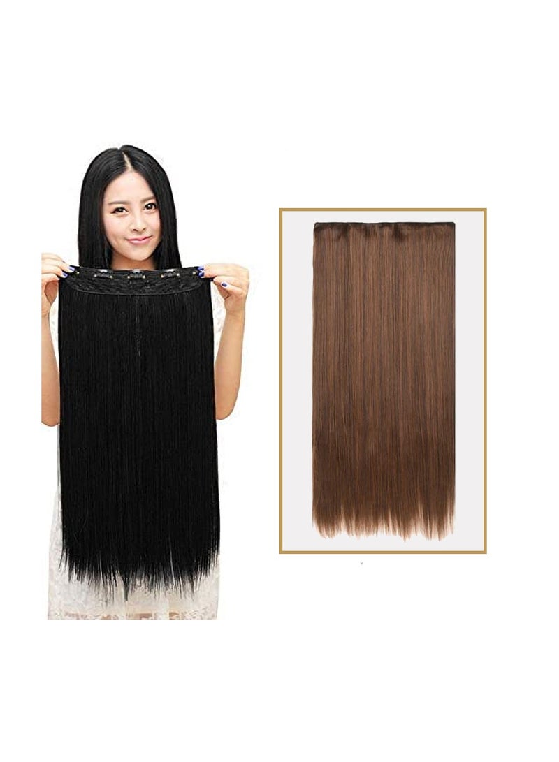 إستيل وصلة شعر Eestelle كاملة الرأس قطعة واحدة طويلة مستقيمة ومموجة مع 5 مشابك مناسبة للنساء والفتيات (اللون رقم 4M30 مستقيم) - Image 1