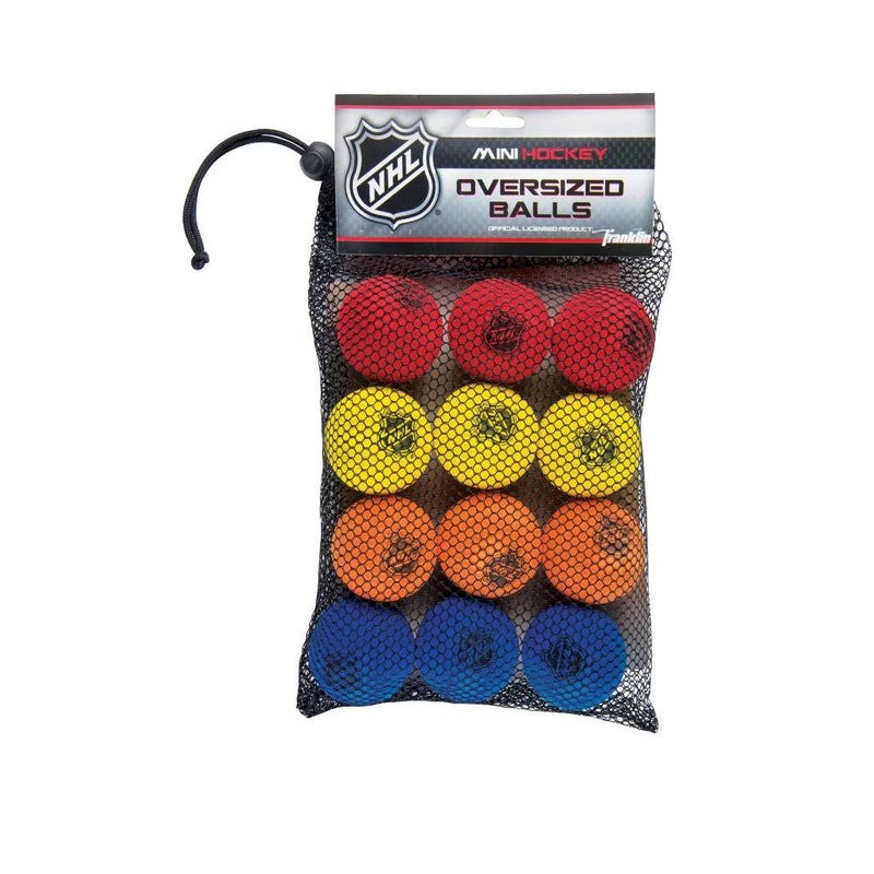 Franklin Sports Franklin Sports Knee Hockey Balls - Indoor Mini Foam Hockey Balls for Kids - 12 Soft Foam Hockey Balls - Assorted Colors - Drawstring Bag  - Image 1