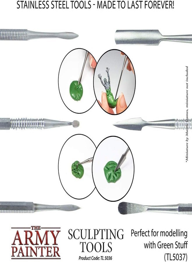 The Army Painter Clay Sculpting Tools - Set with Three Double Ended Stainless Steel Dab Tool, Polymer Clay Tools for Modeling Plastic, Resin, and Metal Miniatures - Green Stuff Putty Tool Clay - Image 3