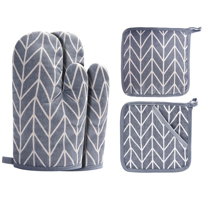 Win Change Oven Mitts and Potholders BBQ Gloves-Oven Mitts and Pot Holders with Recycled Infill Silicone Non-Slip Cooking Gloves for Cooking Baking Grilling (4-Piece Set Grey) - Image 1