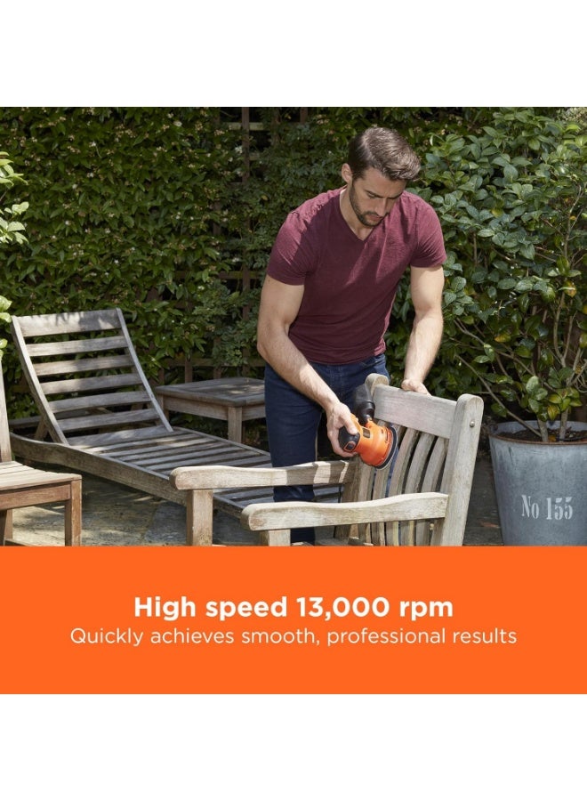 BLACK+DECKER Corded Random Orbit Sander Orange Black 230W 14000Rpm - Image 4