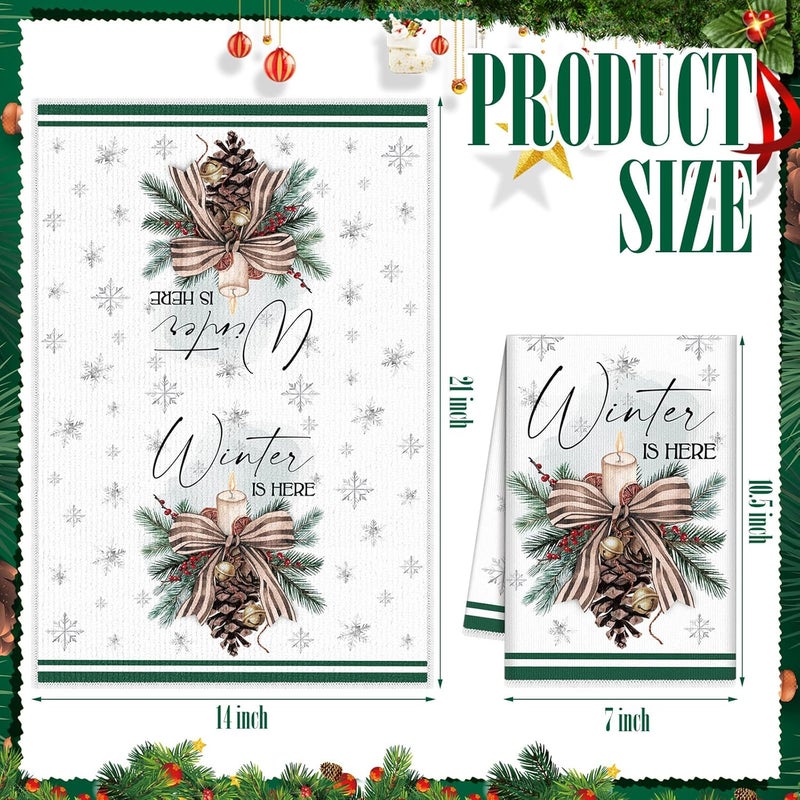 FuWeave 6 Pcs Christmas Kitchen Hand Towels Green Wonderland Animal Winter Dishtowel 21 x 14 Inch Decorative Absorbent Holiday Tea Towel Christmas Decor for Kitchen Farmhouse Gift - Image 3