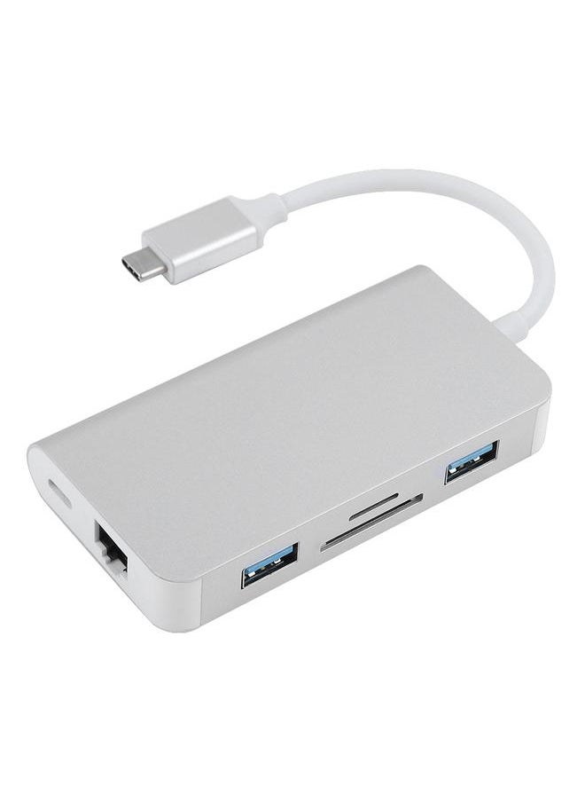 Thoraya TYPE-C to RJ45 Gigabit PD TF SD Converter Hub USB3.0 for iPhone/MacBook Silver  - Image 3