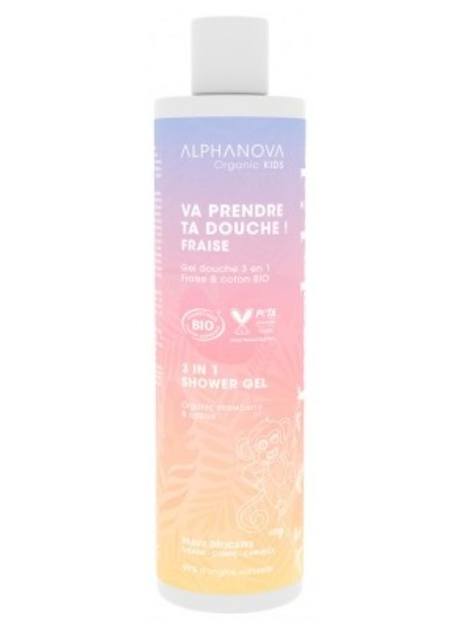 Alphanova Kids Go Take Your Shower! Shower Gel 3in1 Organic Strawberry & Cotton 250ml - Image 1