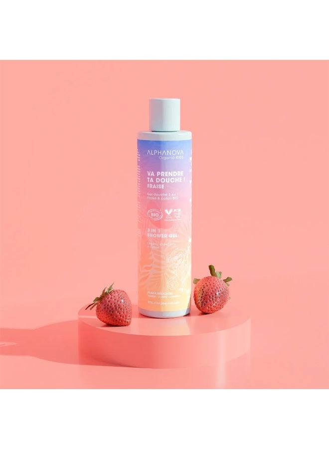 Alphanova Kids Go Take Your Shower! Shower Gel 3in1 Organic Strawberry & Cotton 250ml - Image 2